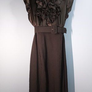 14W BLACK RUFFLE TOP SHORT SLEEVE LONG DRESS